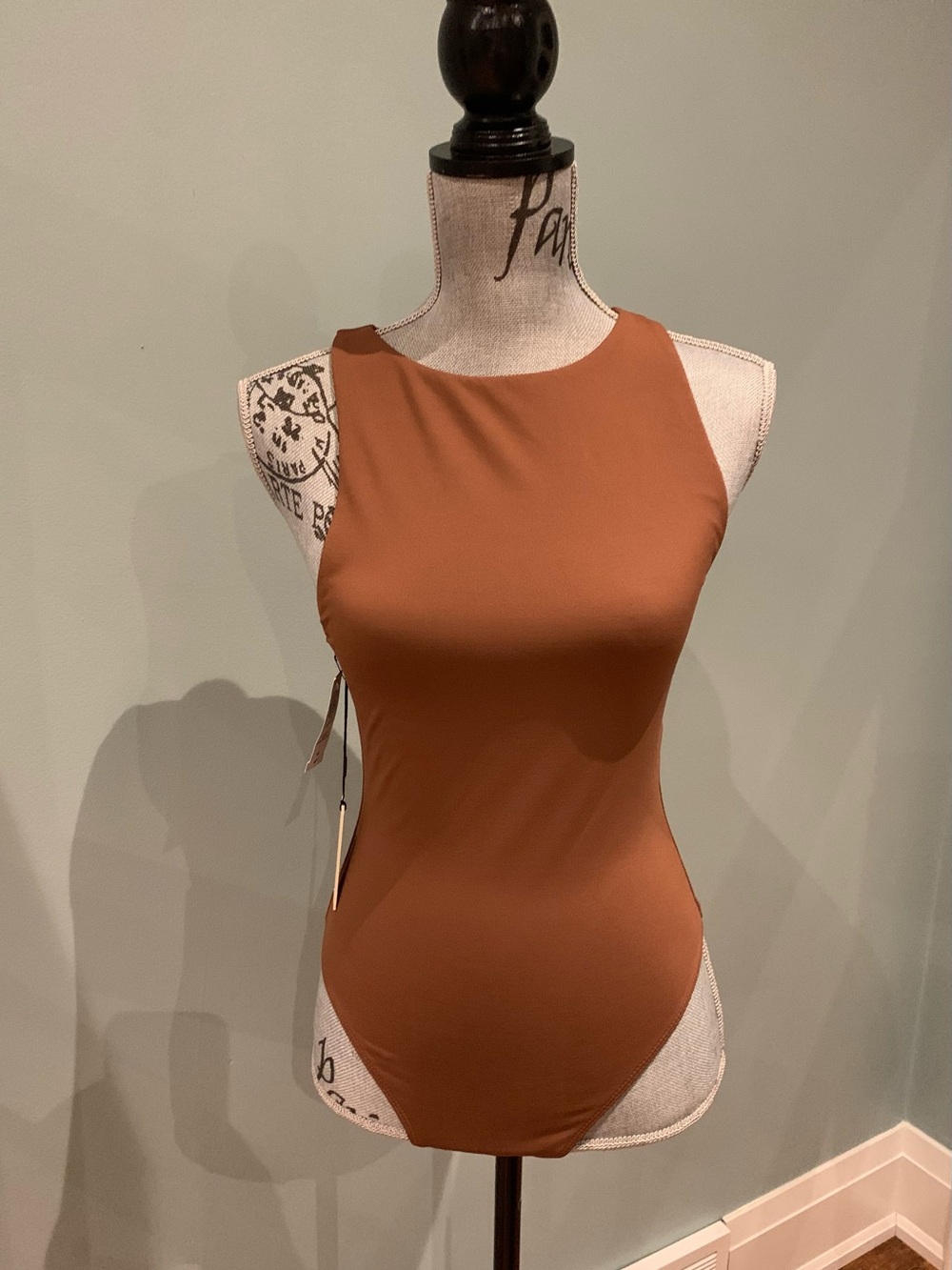 Babaton Sleeveless High-Neck Bodysuit in Soft Brown